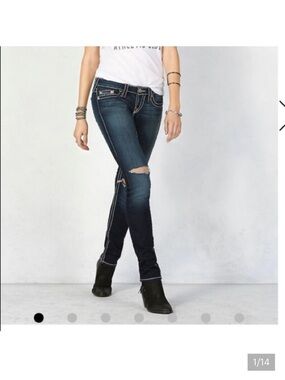 True Religion Women's Skinny Jeans with Contrast Stitching - Blue